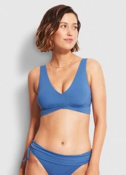 Seafolly "V" Neck Crop Top - Marina Blue