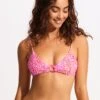 Sea Skin Ring Front Bralette Bikini Top - Fuchsia Rose