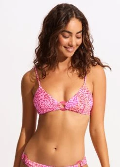 Sea Skin Ring Front Bralette Bikini Top - Fuchsia Rose