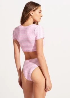 Sorrento Stripe High Waisted Bikini Bottom - Parfait Pink -WaveLuxe Store 40720 027 ParfaitPnk 6