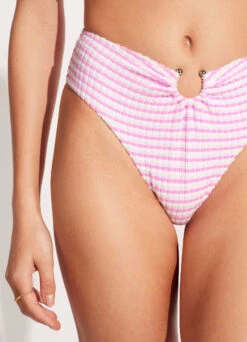 Sorrento Stripe High Waisted Bikini Bottom - Parfait Pink -WaveLuxe Store 40720 027 ParfaitPnk 7